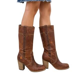 Timberland Earthkeeper Women’s 7 Brown Leather Boots Below Knee Heeled